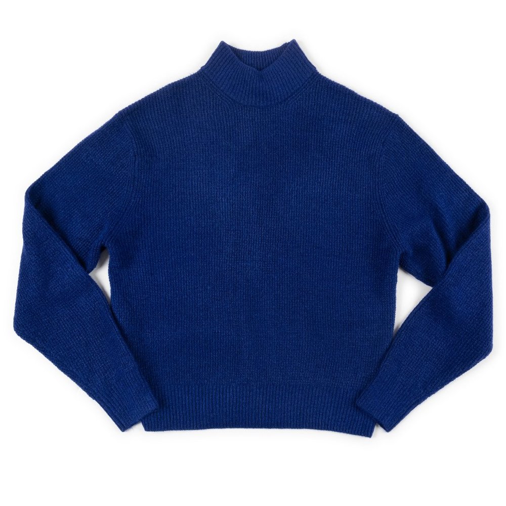 Gap bright cobalt waffle knit mock turtleneck pullover sweater size S